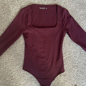 A&F Long-Sleeve Cotton-Modal Squareneck Corset Bodysuit